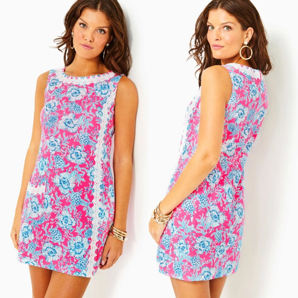 Lilly Pulitzer Ginge Shift dress Romper Roxie Pink Wave N Sea crochet lace NWT 2